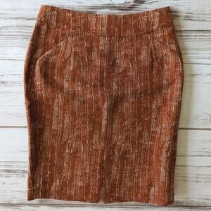 J. Crew Burnt Orange and White Pencil Midi Skirt sz 2
